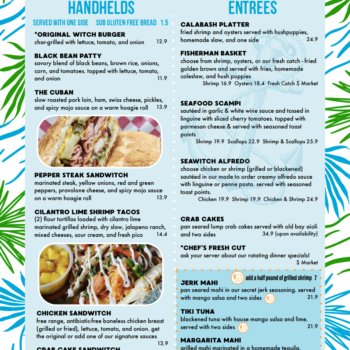 Menus | SeaWitch Restaurant | Carolina Beach NC