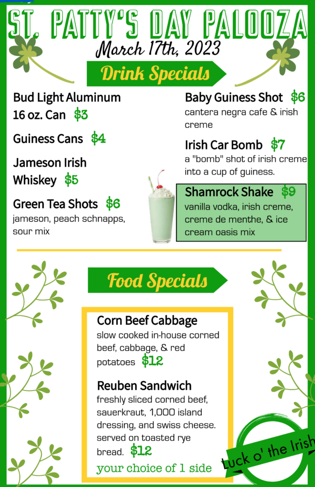 coasters st patricks day specials